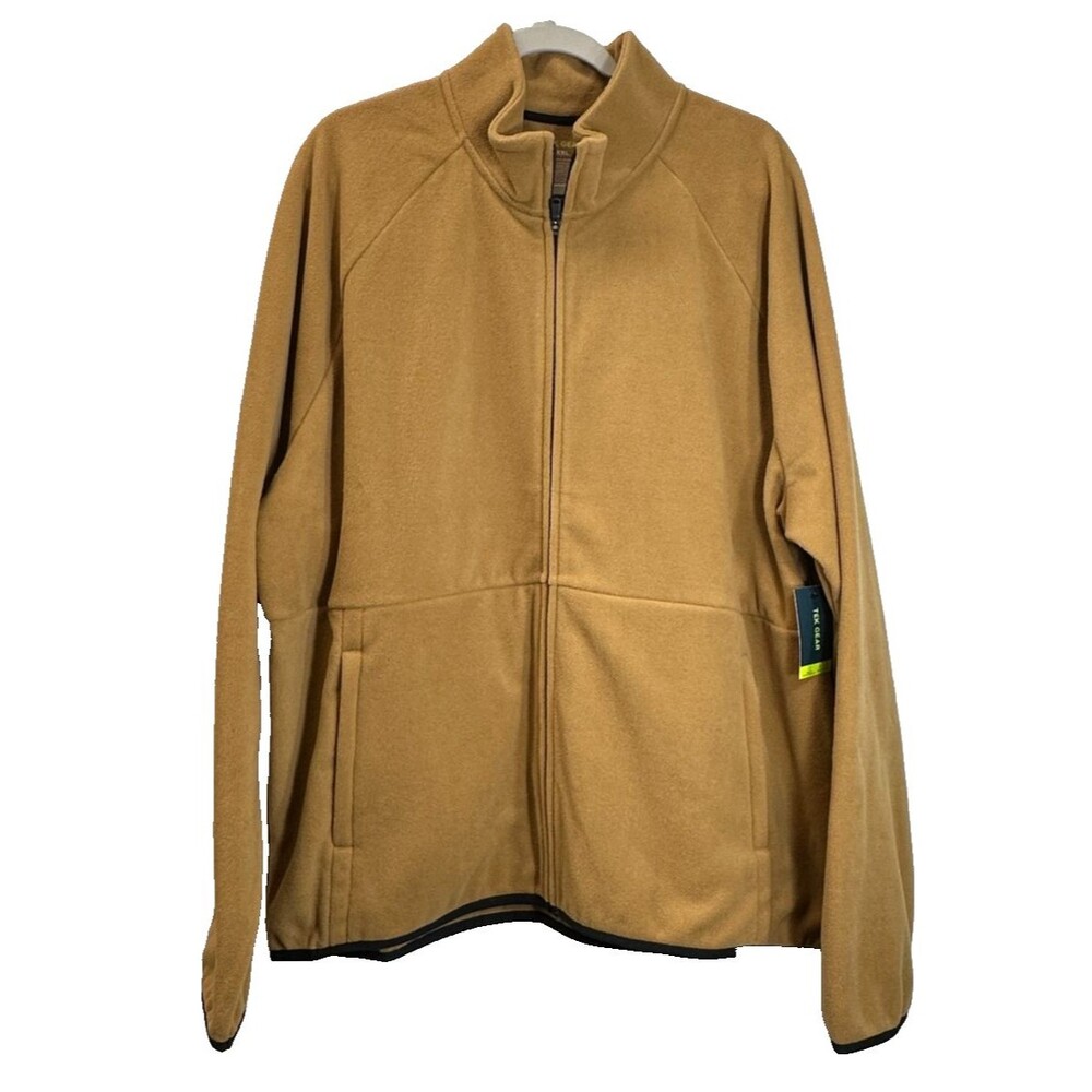 Tek Gear Men's Jacket Size XXL Tan Fleece Full Zip w/ Warm Zip Pockets Outdoor